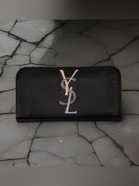 Saint Laurent Paris Zip Grain de Poudre Black Caviar Leather Wallet YSL Custom